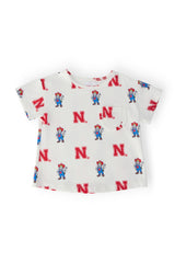 (S) Nebraska White Herbie Husker Ruffle Pocket Tee-Mila & Rose ®