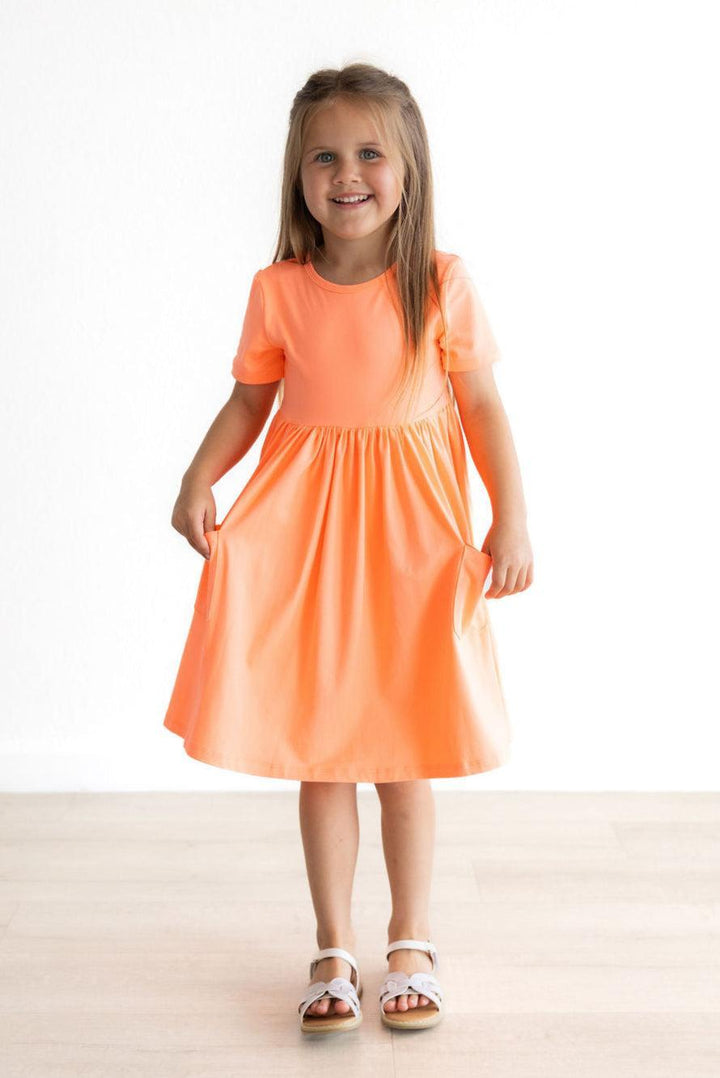 Neon Coral S/S Pocket Twirl Dress-Mila & Rose ®