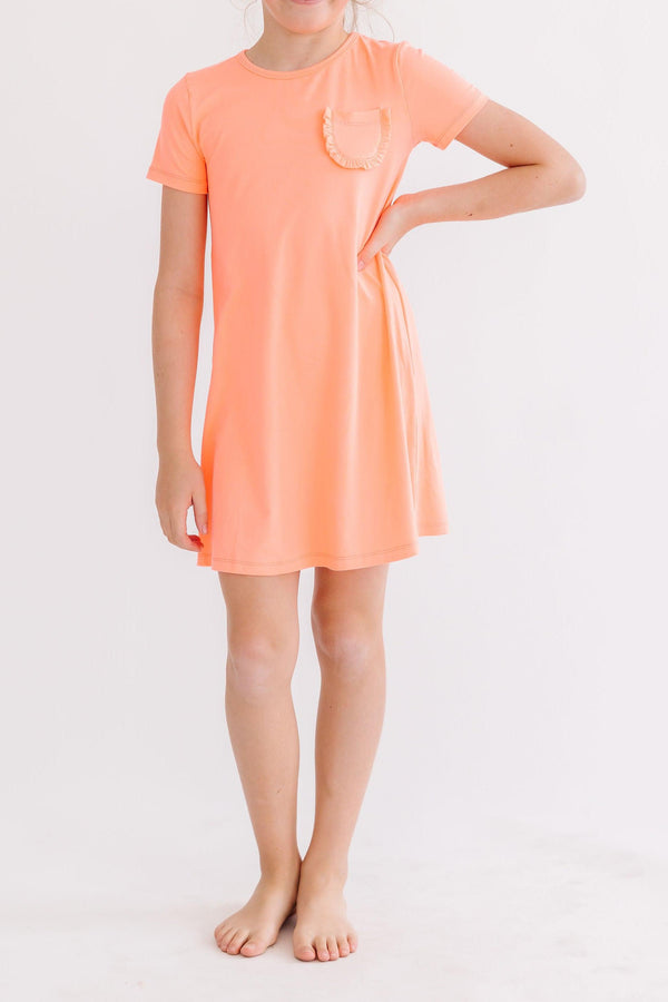 coral t shirt dress Neon Tshirt 7/8 Sam Halter Hand Crochet creating a look that IHC251 Color:COCOA BROWN