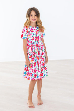 Neon Floral S/S Pocket Twirl Dress-Mila & Rose ®