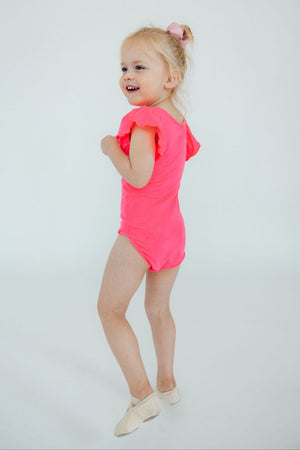 Neon Pink S/S Flutter Sleeve Leotard-Mila & Rose ®