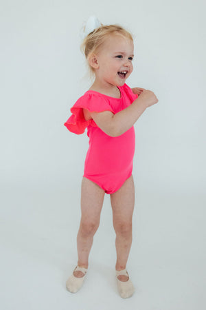 Neon Pink S/S Flutter Sleeve Leotard-Mila & Rose ®