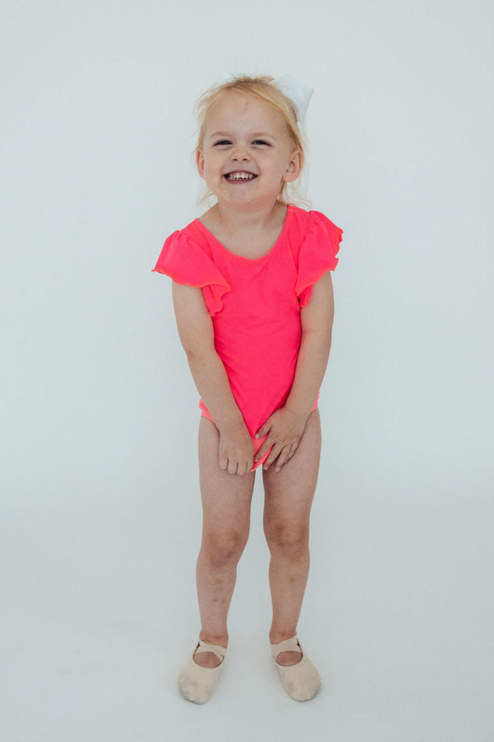 Neon Pink S/S Flutter Sleeve Leotard-Mila & Rose ®