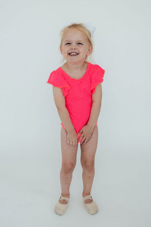 Neon Pink S/S Flutter Sleeve Leotard-Mila & Rose ®