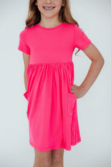 Neon Pink S/S Pocket Twirl Dress-Mila & Rose ®
