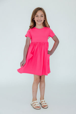 Neon Pink S/S Pocket Twirl Dress-Mila & Rose ®