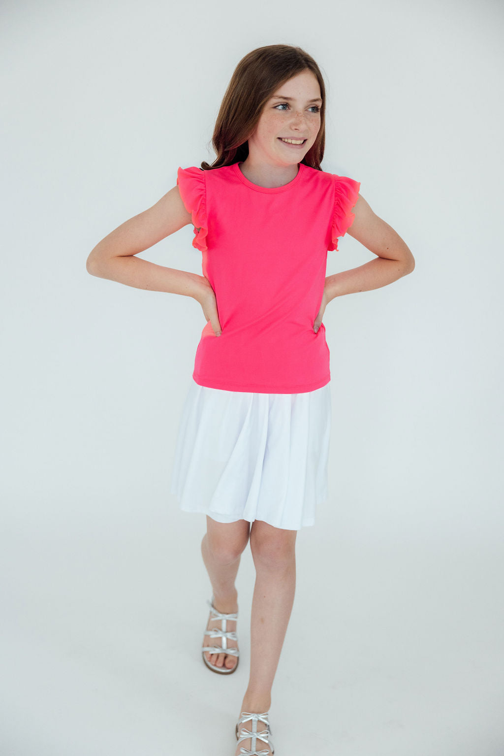 Neon Pink S/S Ruffle Tee-Mila & Rose ®
