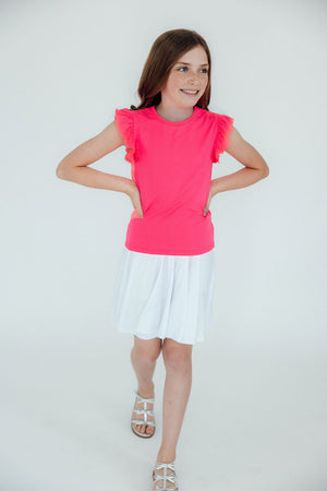 Neon Pink S/S Ruffle Tee-Mila & Rose ®