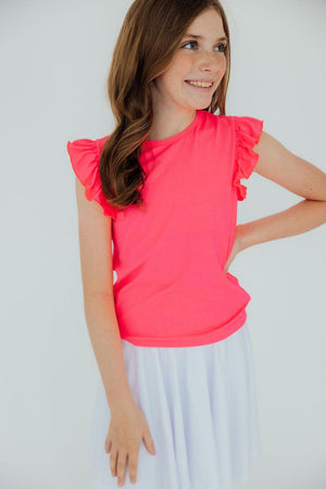 Neon Pink S/S Ruffle Tee-Mila & Rose ®