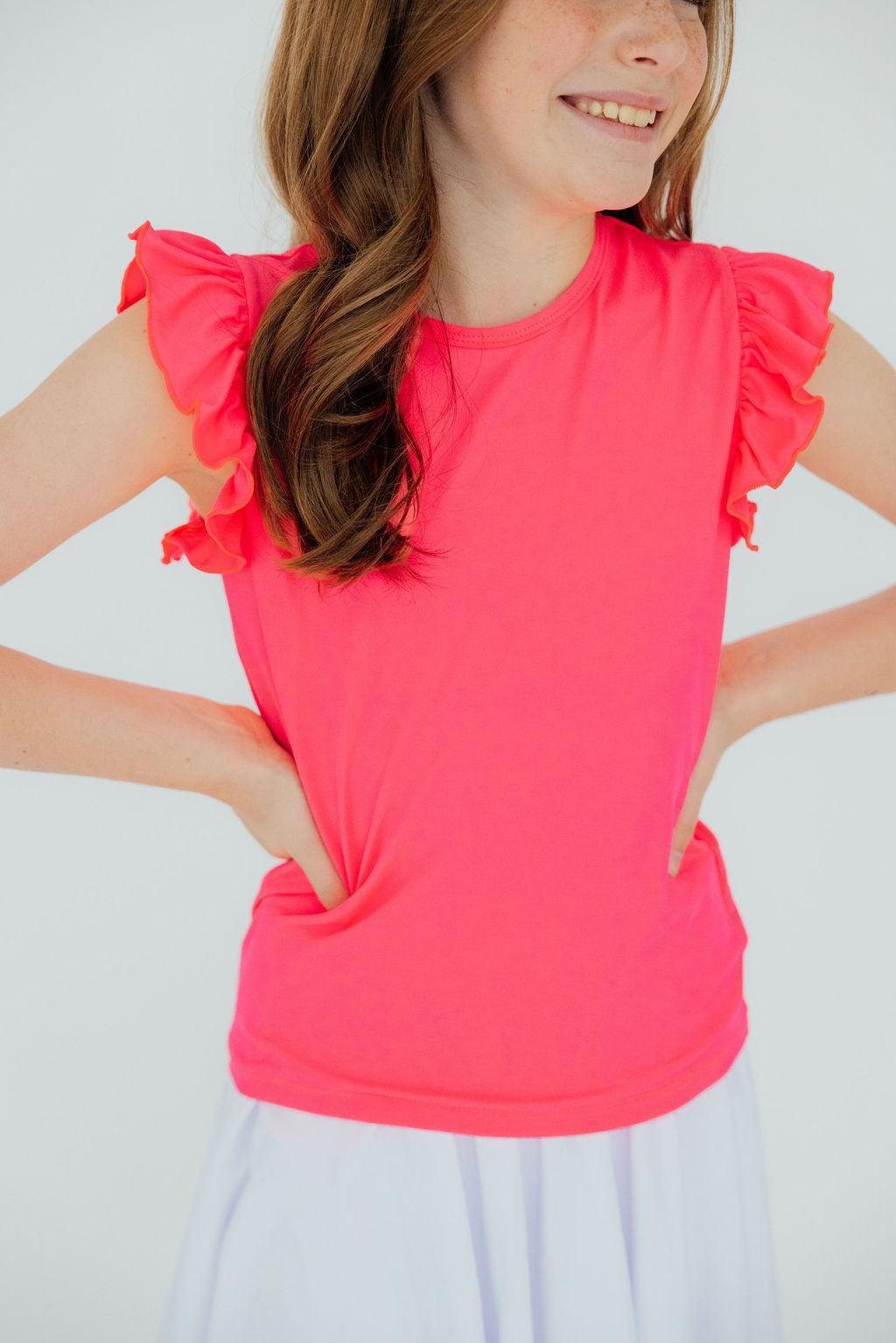 Neon Pink S/S Ruffle Tee-Mila & Rose ®