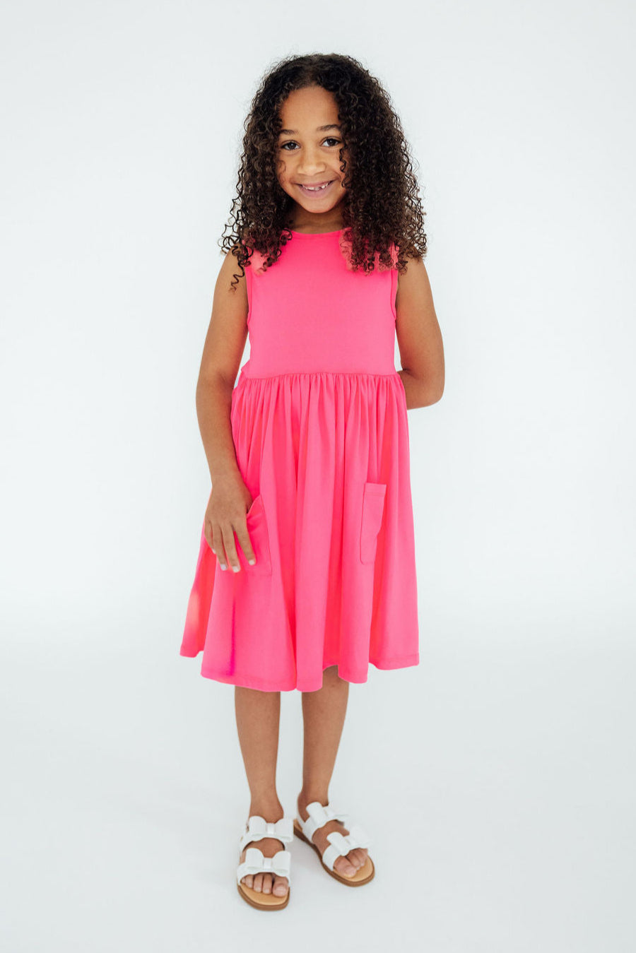 Girls' Neon Pink Tank Pocket Twirl Dress Size: 2T Toddler By Mila & Rose Girls' Neon Pink Tank Pocket Twirl Dress Size: 2T Toddler By Mila & Rose
