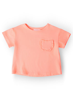 Neon Coral Ruffle Pocket Tee-Mila & Rose ®