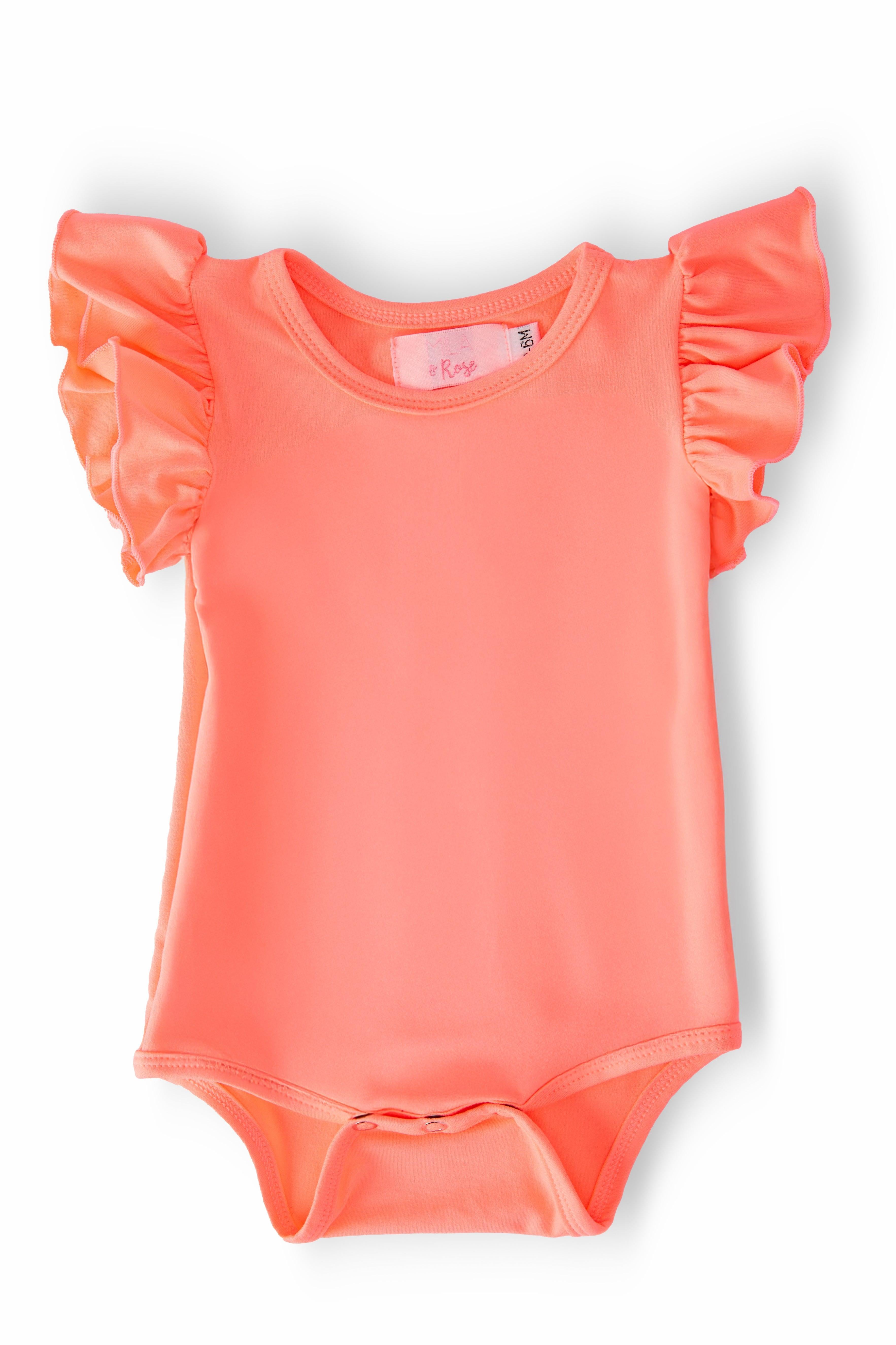 Neon Coral S/S Flutter Bodysuit-Mila & Rose ®