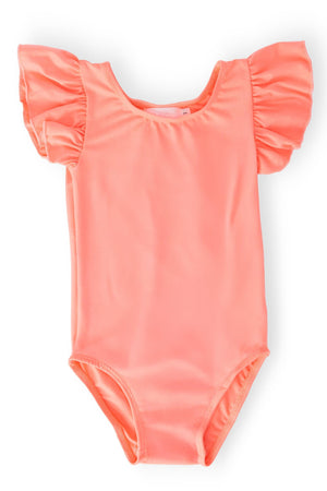 Neon Coral S/S Flutter Sleeve Leotard-Mila & Rose ®