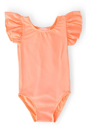 Neon Coral S/S Flutter Sleeve Leotard-Mila & Rose ®