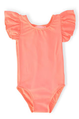 Neon Coral S/S Flutter Sleeve Leotard-Mila & Rose ®