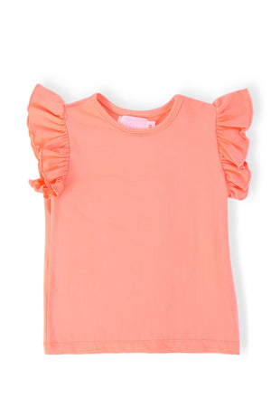 Neon Coral S/S Ruffle Tee-Mila & Rose ®
