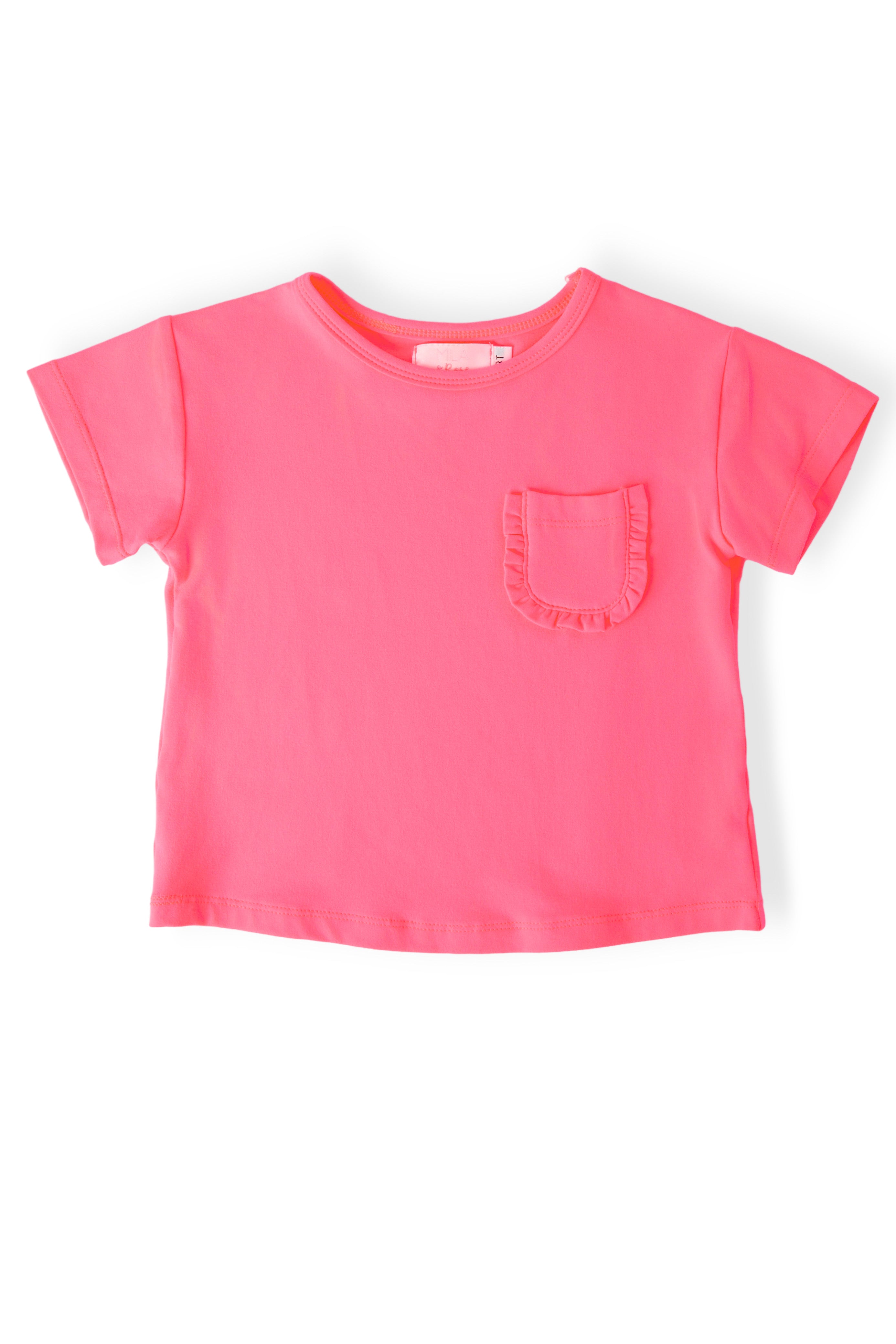 Neon Pink Ruffle Pocket Tee-Mila & Rose ®