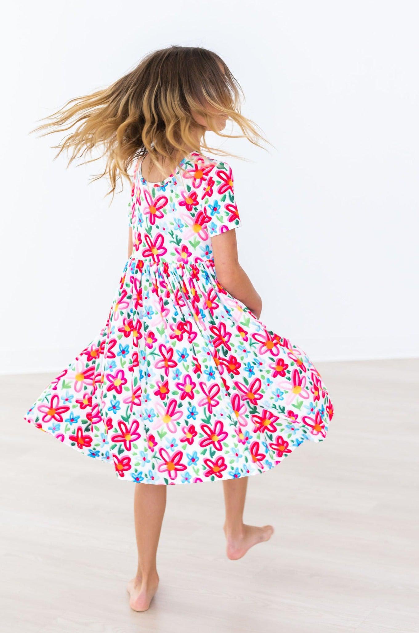 Neon Floral S/S Pocket Twirl Dress-Mila & Rose ®