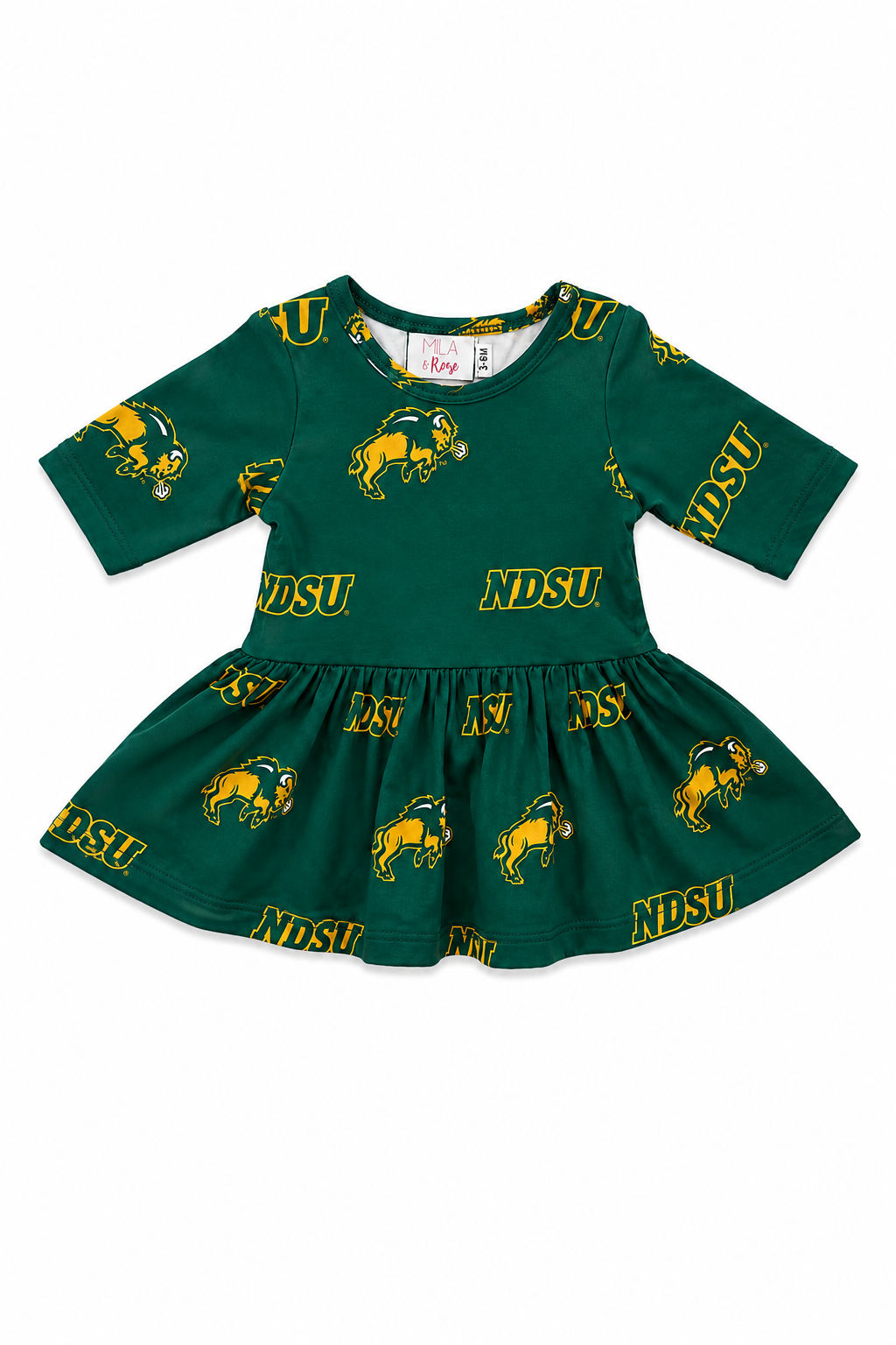 North Dakota State University Green Bison 3/4 Sleeve Twirl Bodysuit