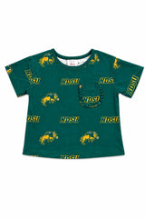 North Dakota State University Green Bison Ruffle Pocket Tee-Mila & Rose ®