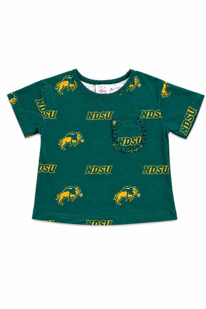 North Dakota State University Green Bison Ruffle Pocket Tee-Mila & Rose ®