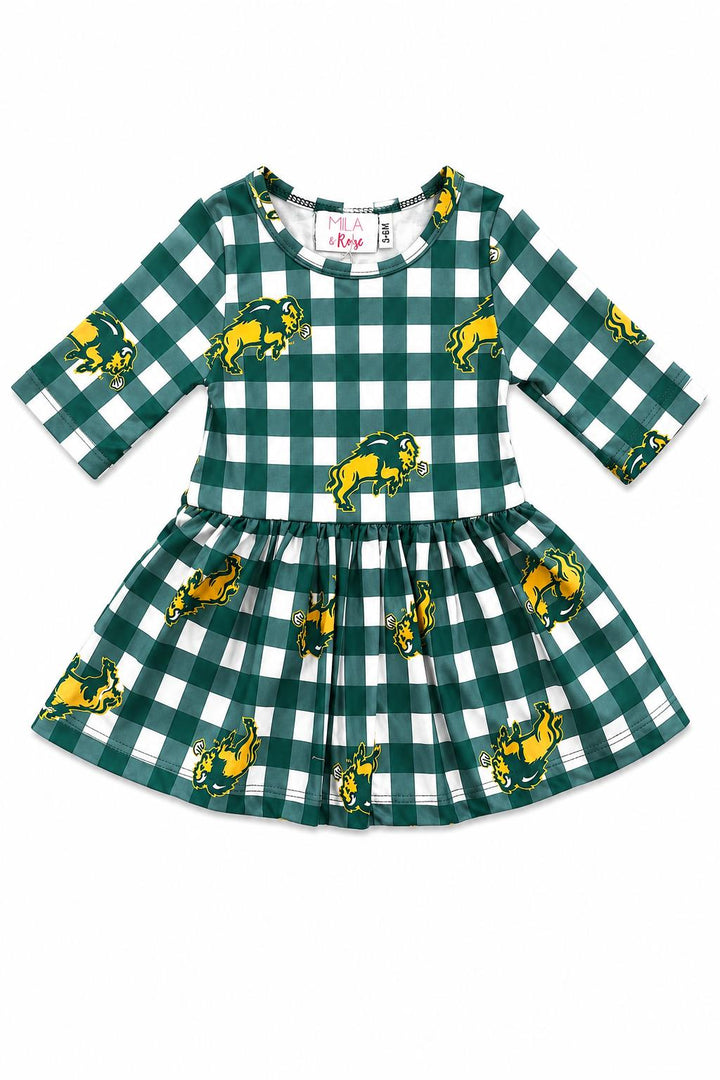 North Dakota State University Plaid Bison 3/4 Sleeve Twirl Bodysuit-Mila & Rose ®