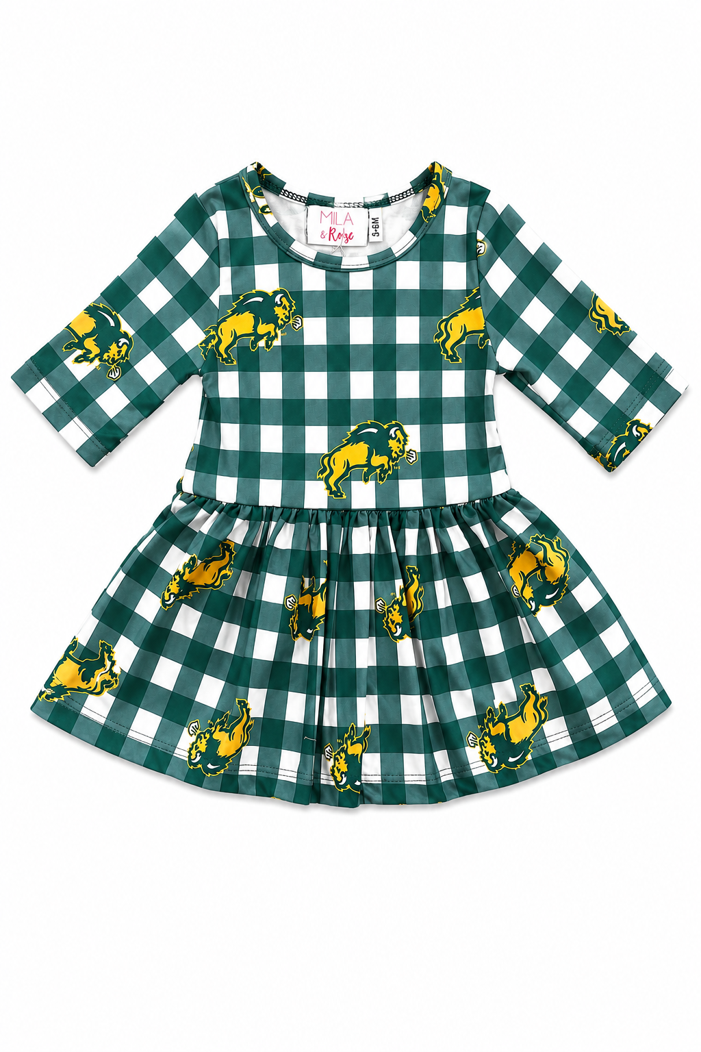 North Dakota State University Plaid Bison 3/4 Sleeve Twirl Bodysuit