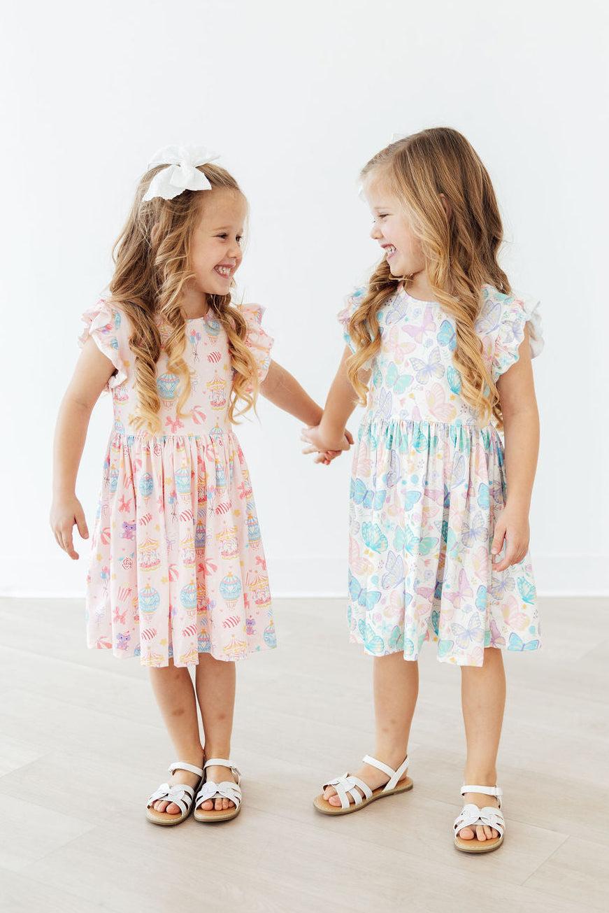 (S) Fluttering Butterflies Flutter Sleeve Twirl Dress-Mila & Rose ®