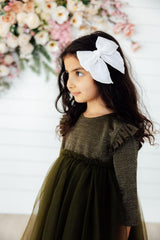 Olive Shimmer 3/4 Sleeve Tutu Dress-Mila & Rose ®
