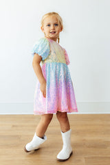 Ombre Puff Sleeve Sequin Dress-Mila & Rose ®