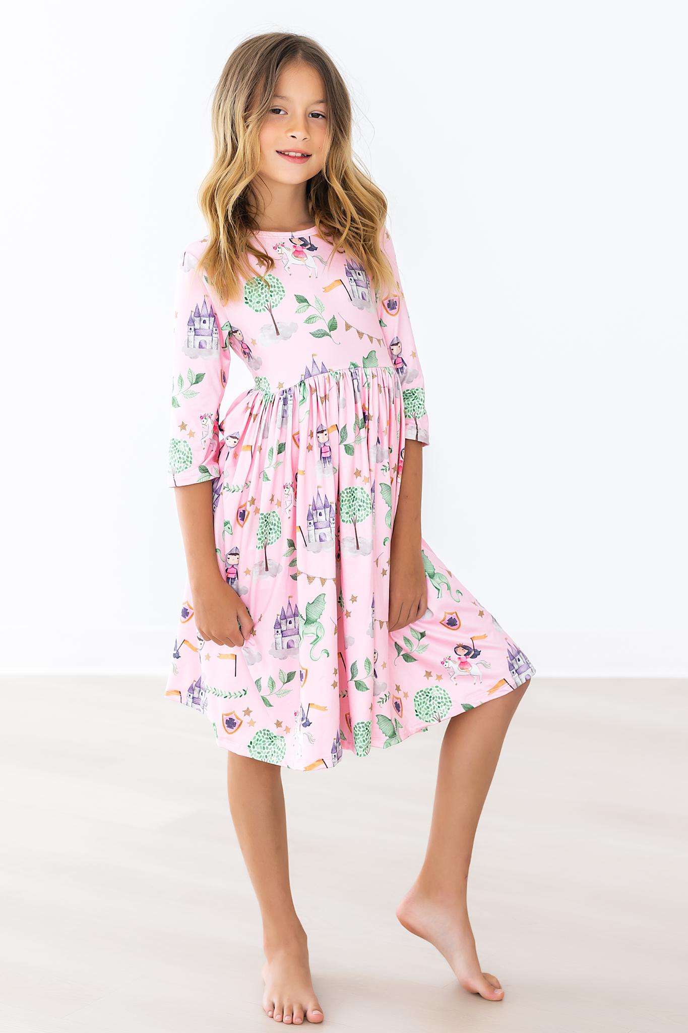 Once Upon a Time 3/4 Sleeve Pocket Twirl Dress-Mila & Rose ®