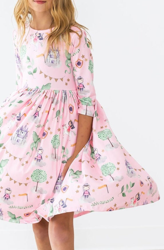 Once Upon a Time 3/4 Sleeve Pocket Twirl Dress-Mila & Rose ®