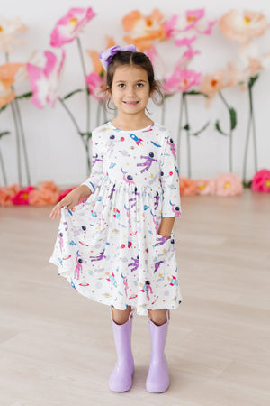 Out of this World 3/4 Sleeve Pocket Twirl Dress-Mila & Rose ®