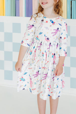Out of this World 3/4 Sleeve Pocket Twirl Dress-Mila & Rose ®