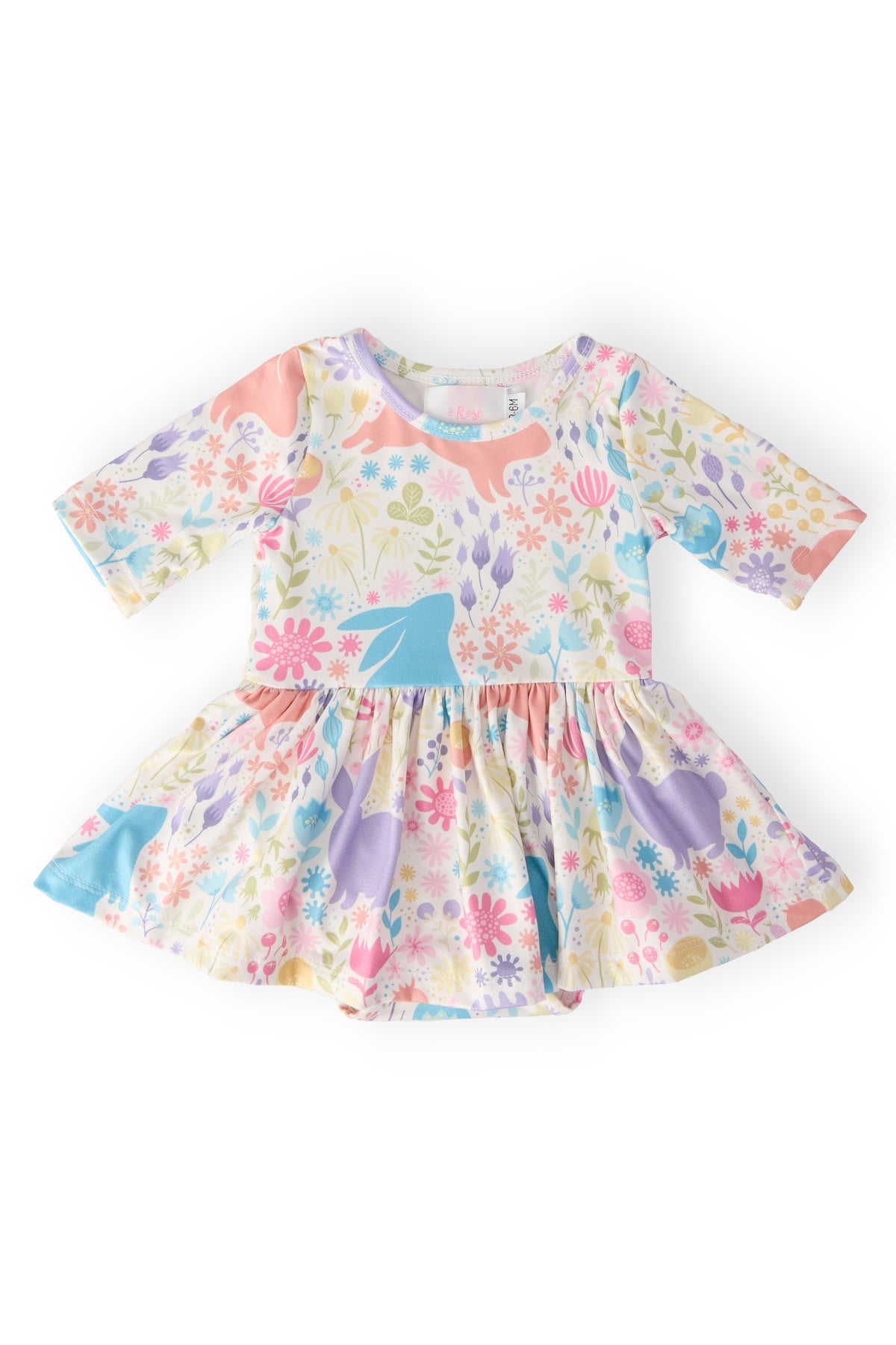 Pastel Floral Bunnies 3/4 Sleeve Twirl Bodysuit-Mila & Rose ®