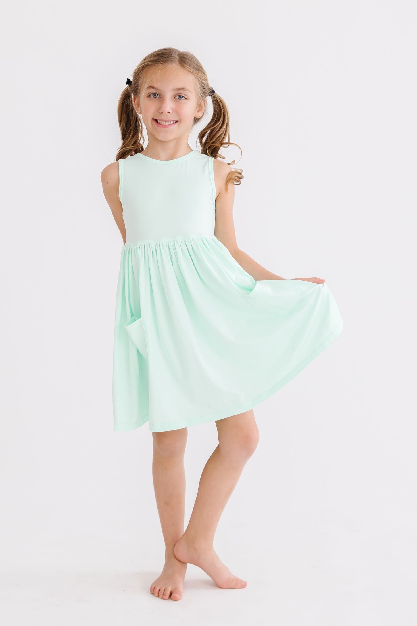 Girls' Pastel Green Tank Pocket Twirl Dress Size: 3T Toddler by Mila & Rose