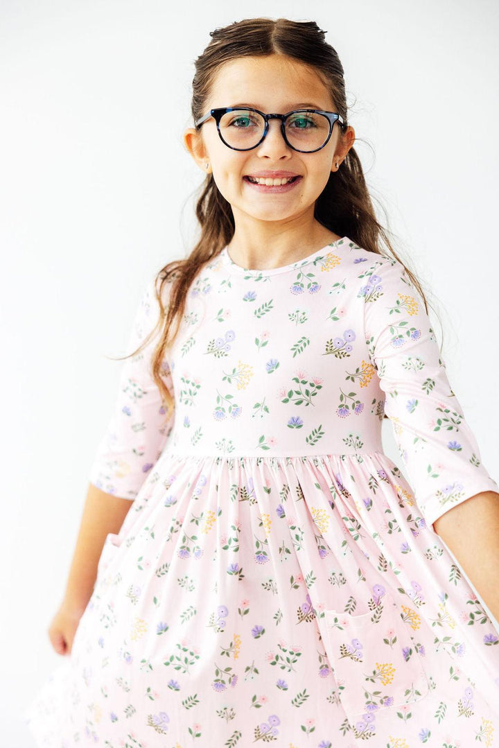 Pastel Petals 3/4 Sleeve Pocket Twirl Dress-Mila & Rose ®