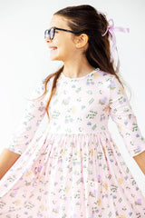 Pastel Petals 3/4 Sleeve Pocket Twirl Dress-Mila & Rose ®