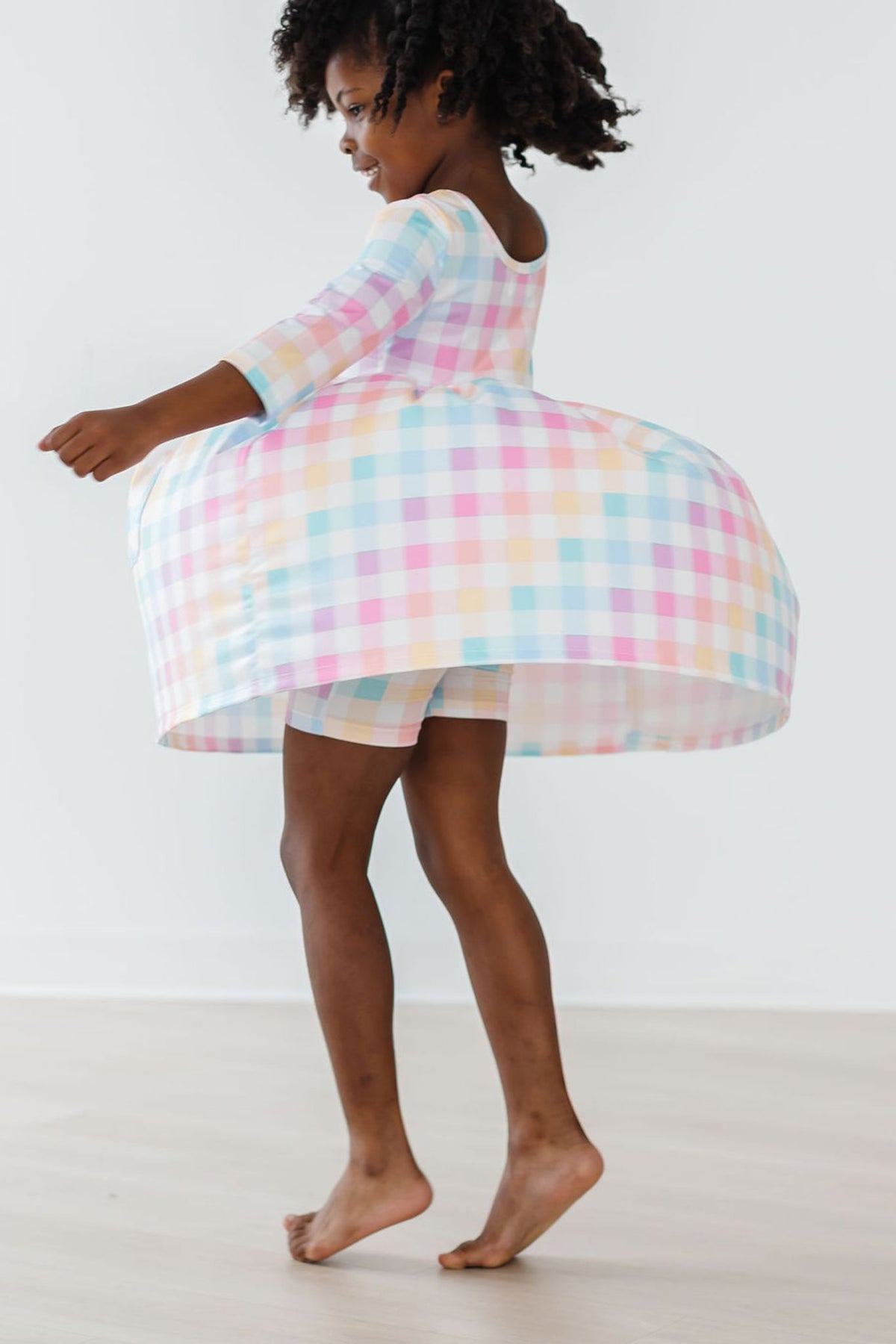 Mila & Rose Pastel Plaid 3/4 Sleeve Pocket Twirl Dress, 5/6