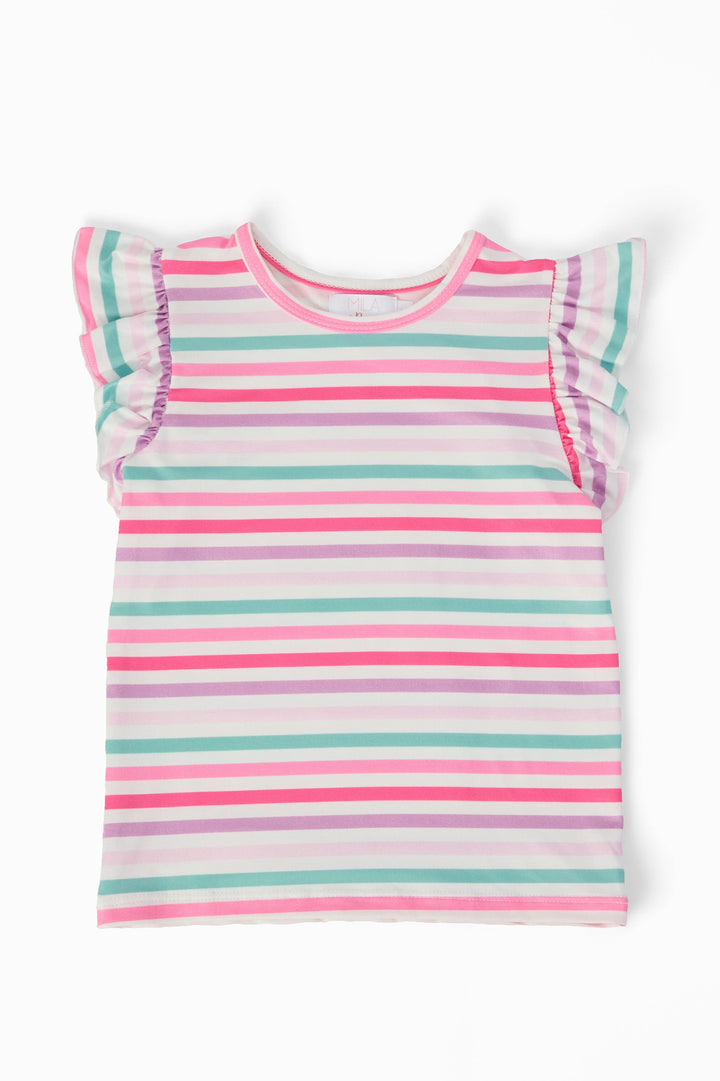 Pastel Stripes S/S Ruffle Tee-Mila & Rose ®