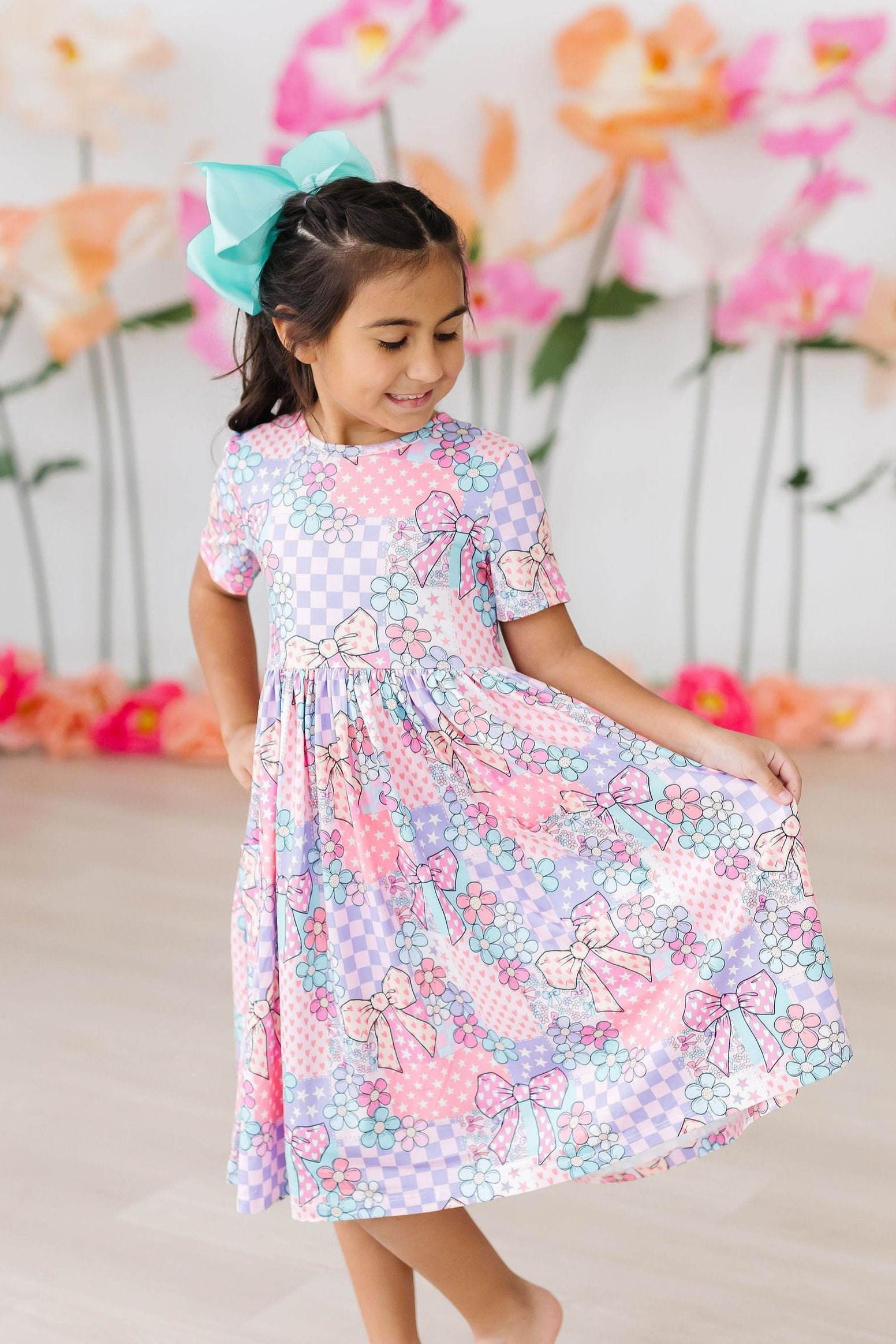 Girls' Patchwork Princess Pocket Twirl Dress Size: 6-12m By Mila & Rose
