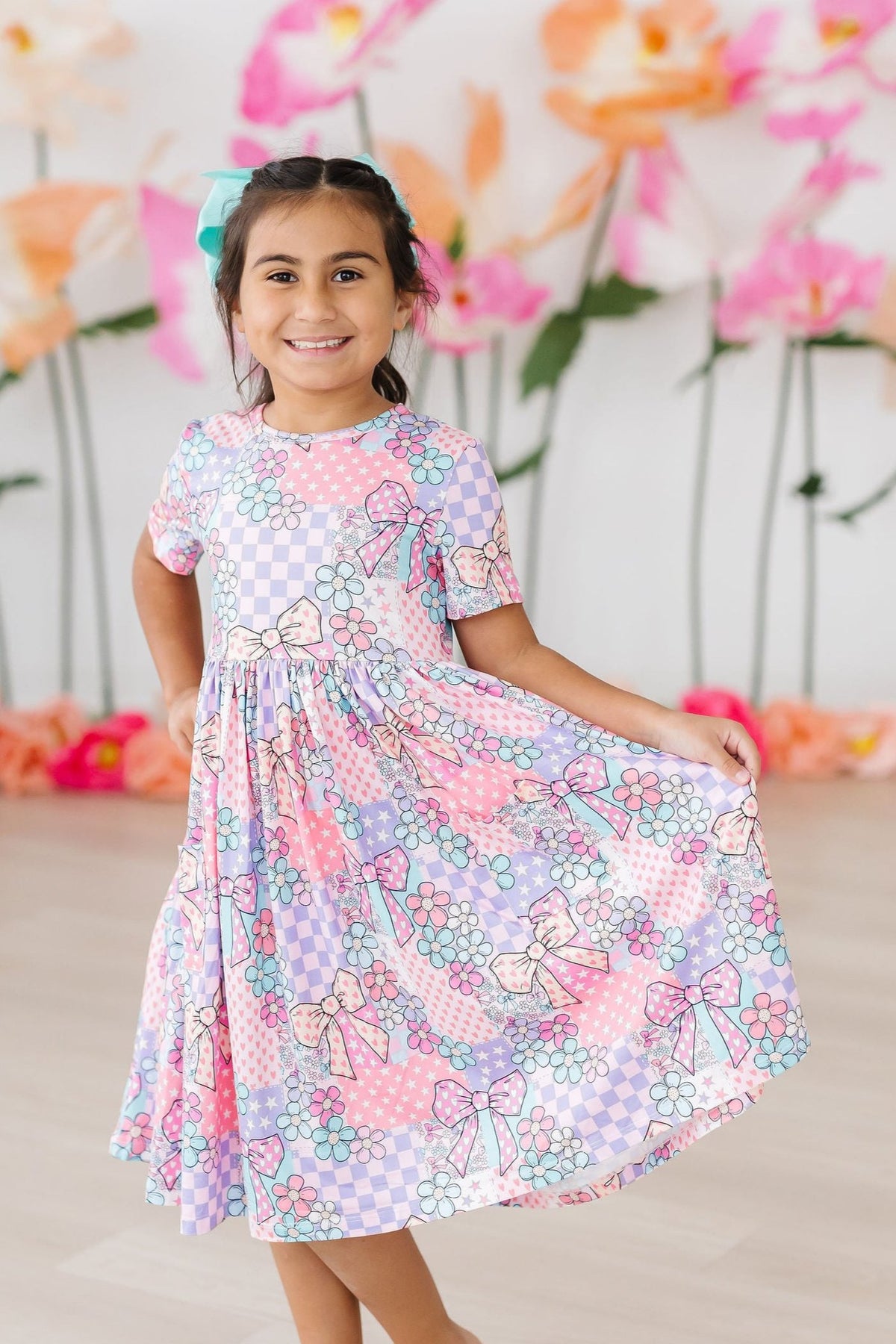 Girls' Patchwork Princess Pocket Twirl Dress Size: 6-12m By Mila & Rose