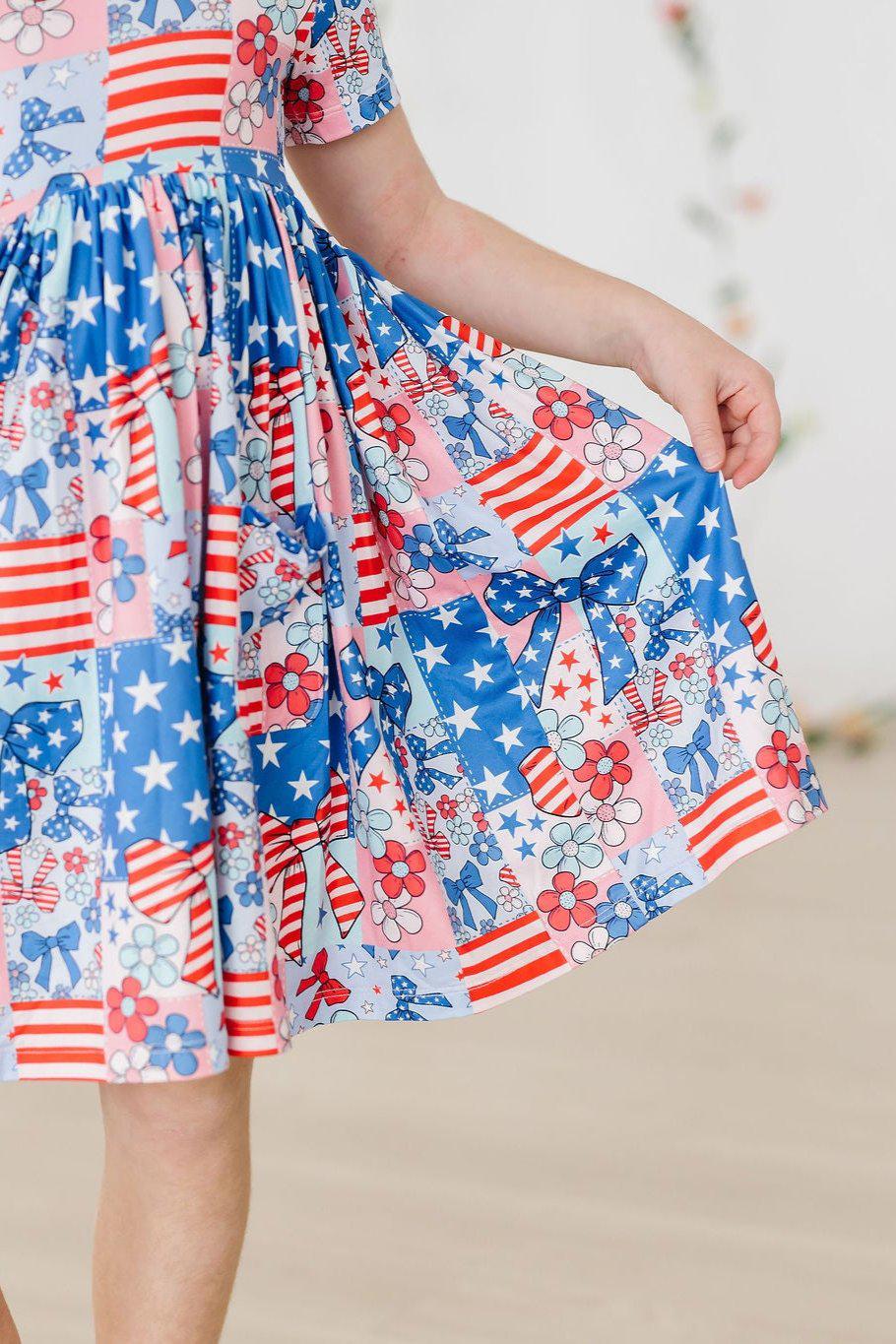 Patriotic Patchwork S/S Pocket Twirl Dress | Mila & Rose Patriotic Patchwork S/S Pocket Twirl Dress | Mila & Rose
