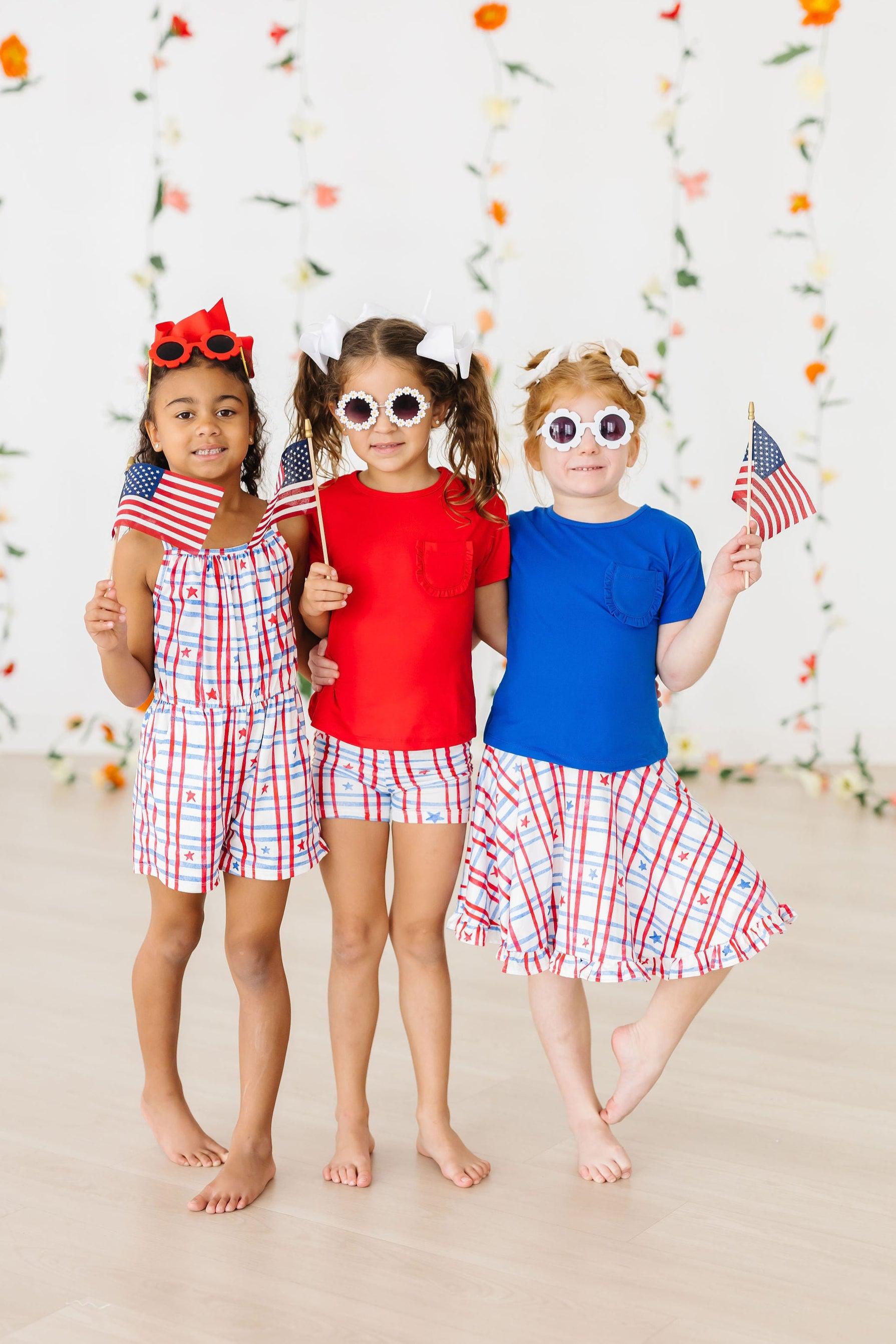Patriotic Plaid Strappy Play Romper | Mila & Rose