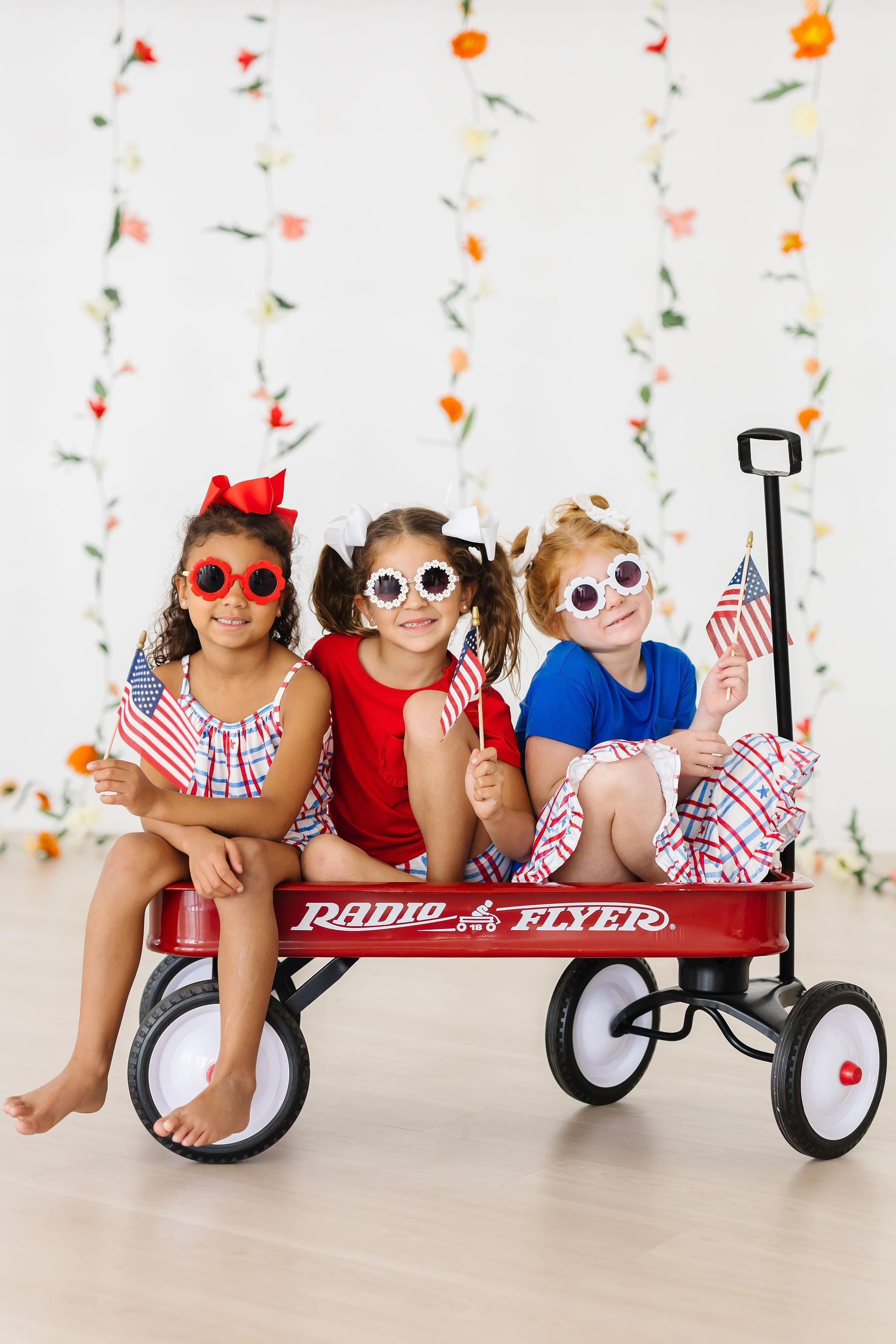 Patriotic Plaid Strappy Play Romper | Mila & Rose