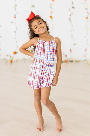 Patriotic Plaid Strappy Play Romper | Mila & Rose