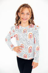 (S) Peach Rainbow L/S Ruffle Tee-Mila & Rose ®