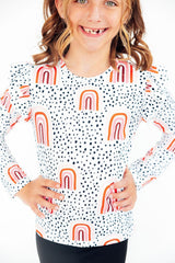 (S) Peach Rainbow L/S Ruffle Tee-Mila & Rose ®