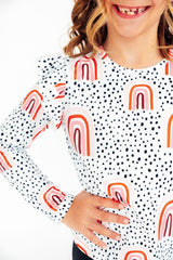 (S) Peach Rainbow L/S Ruffle Tee-Mila & Rose ®